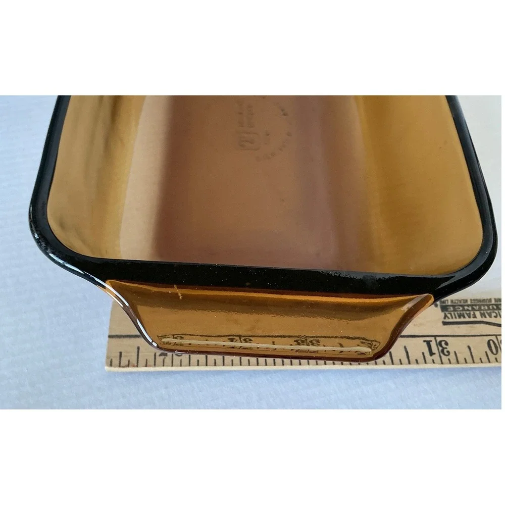 Anchor Hocking Vintage Harvest Amber Glass Loaf Pan with Woven Basket 5x9 1.5 Qt